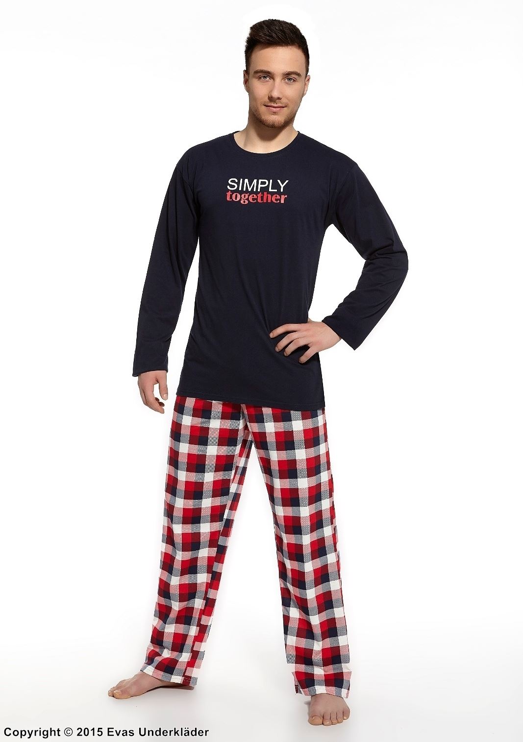 Svart- och rödrutig pyjamas med tryck